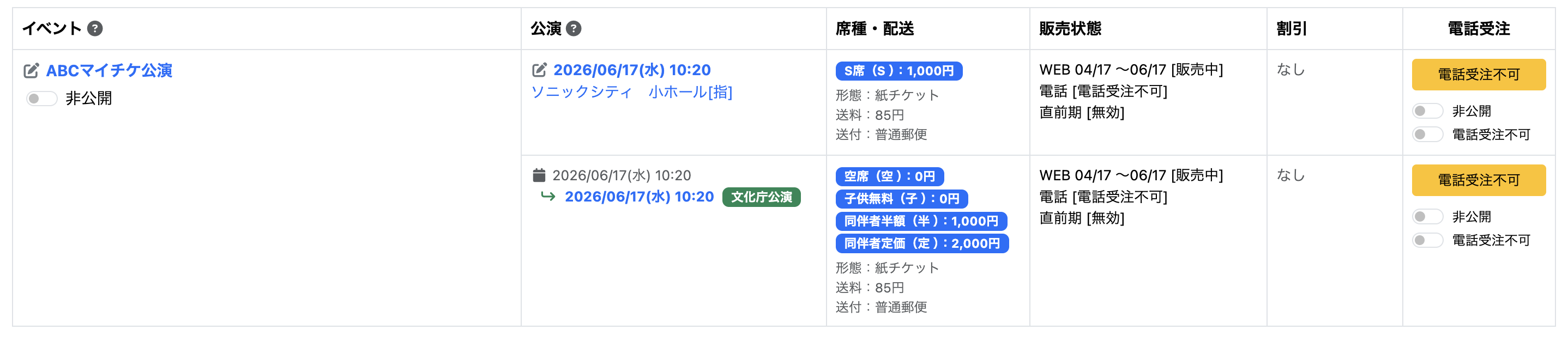 イベント一覧での表示