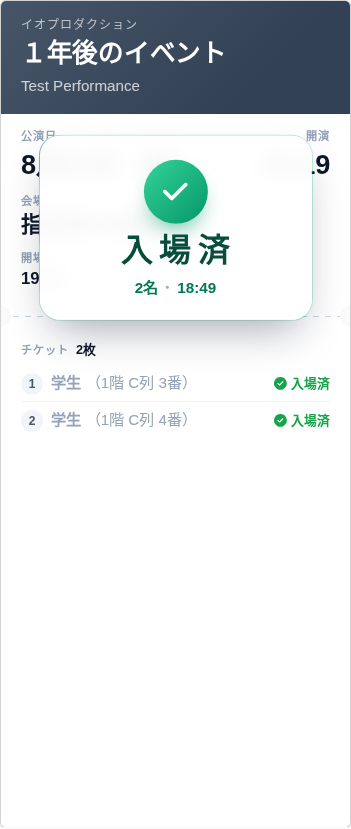 入場済になったスマホチケット