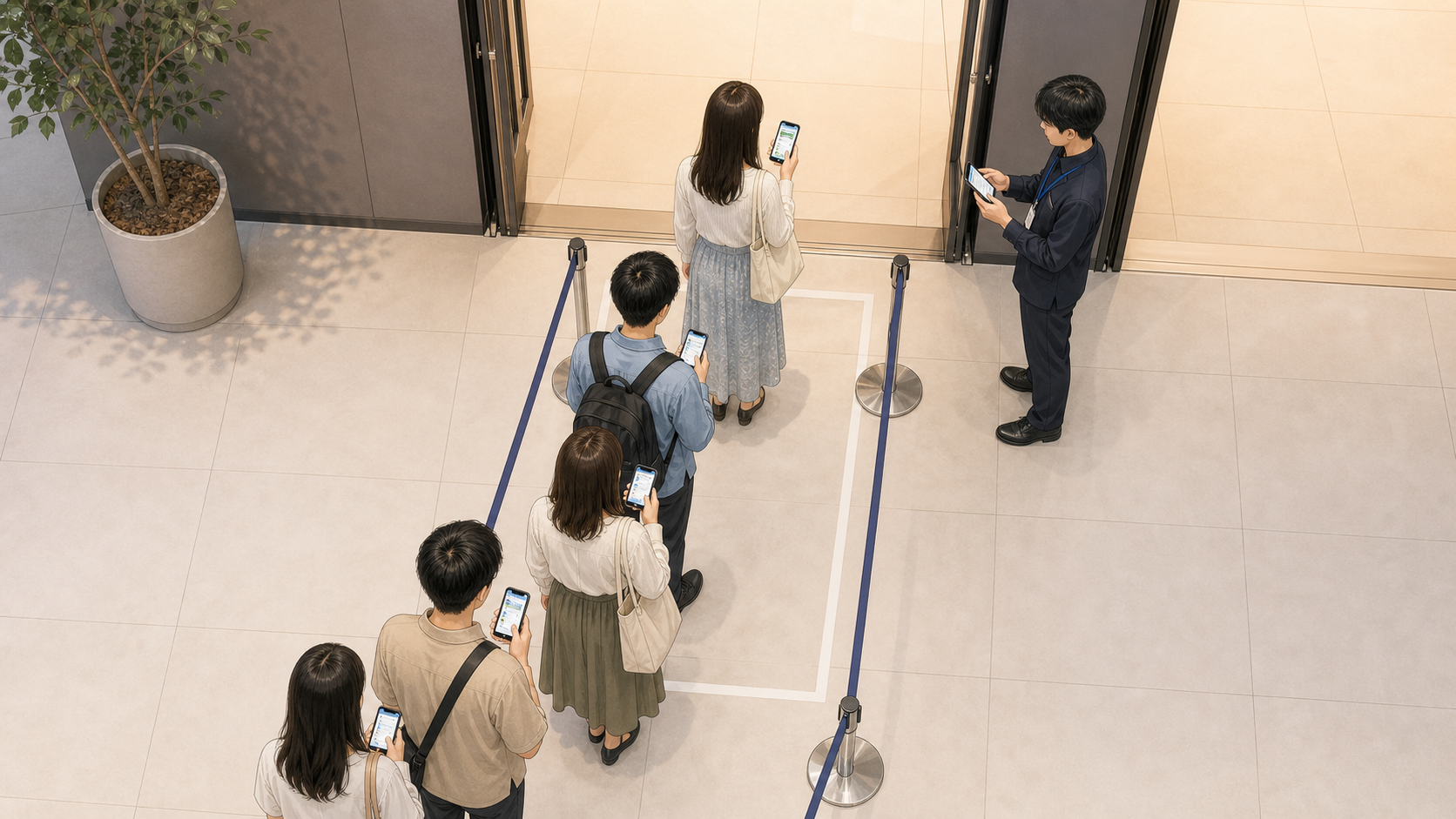 単一ゲートでスマホチケットを確認する俯瞰図